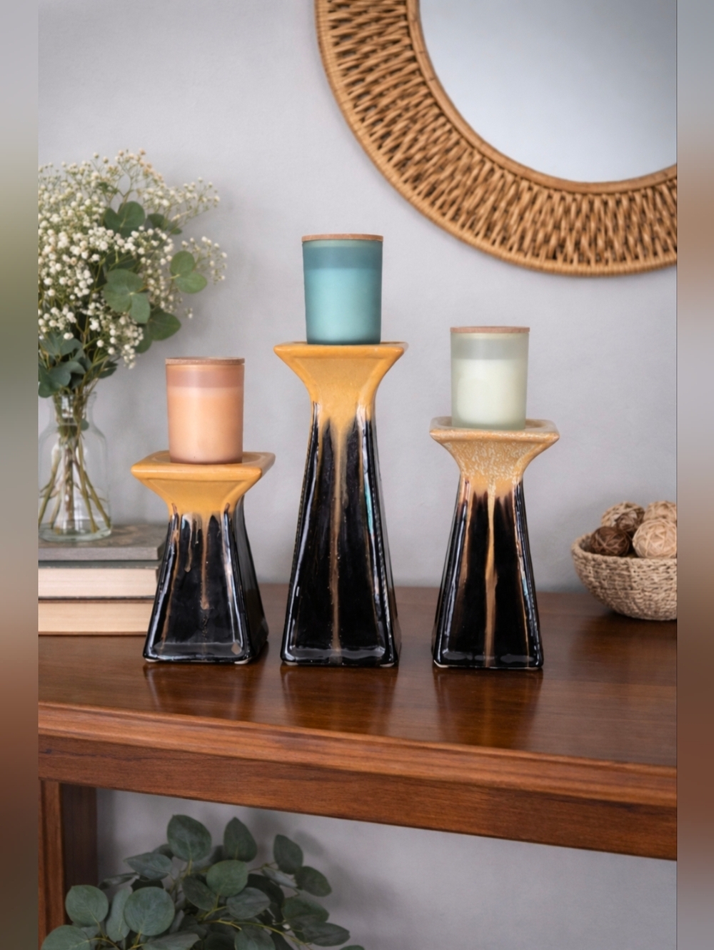 Glazed Candle Holders (3) | Earth Elements | Candles